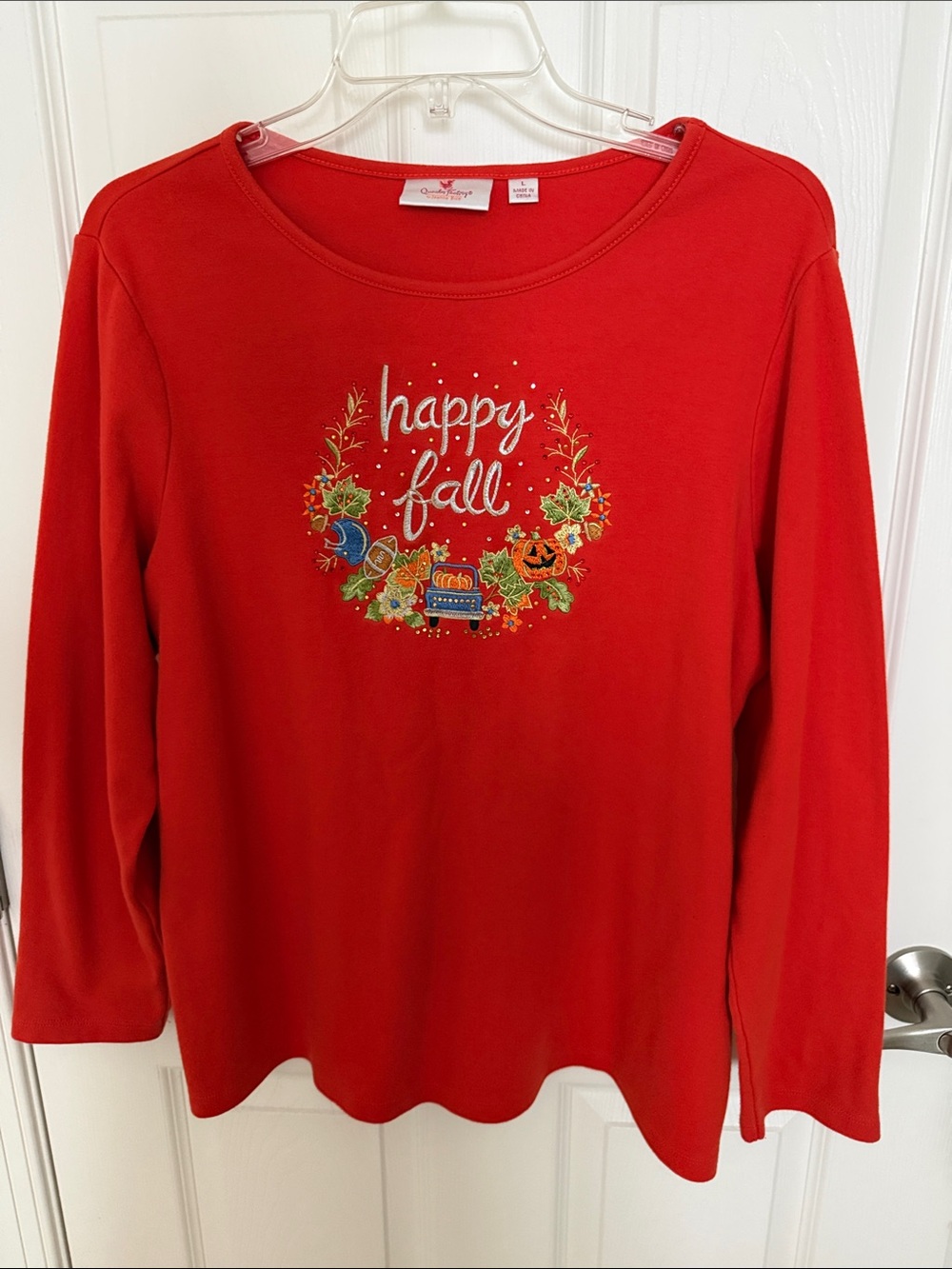 Quacker Factory Dark Orange ‘Happy Fall' Long-Sleeve Tee